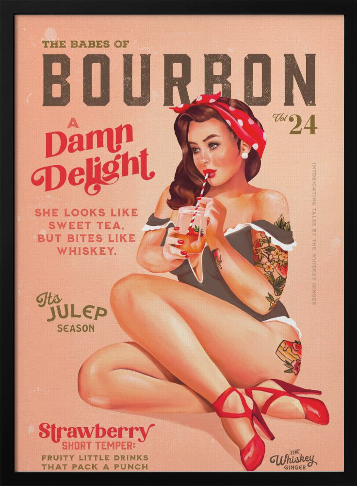 wall-art-print-canvas-poster-framed-Babes of Bourbon Vol 22 Vintage Pinup Girl Drinking A Cocktail , By Brett Gramse-2