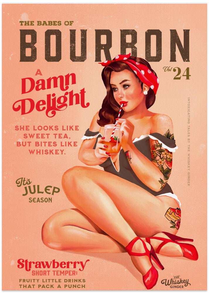 wall-art-print-canvas-poster-framed-Babes of Bourbon Vol 22 Vintage Pinup Girl Drinking A Cocktail , By Brett Gramse-4