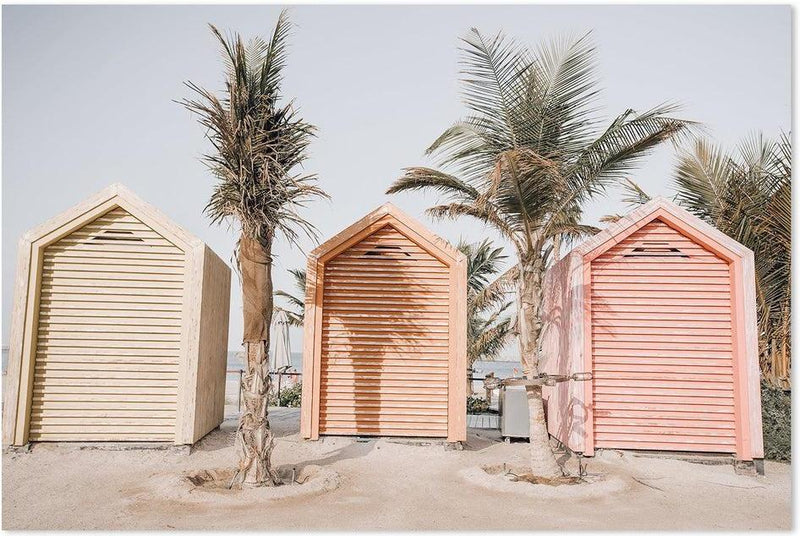 wall-art-print-canvas-poster-framed-Beach Huts And Palms-by-Gioia Wall Art-Gioia Wall Art
