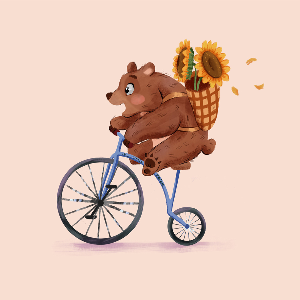wall-art-print-canvas-poster-framed-Bear In Bicycle , By The Flying Papaya-1