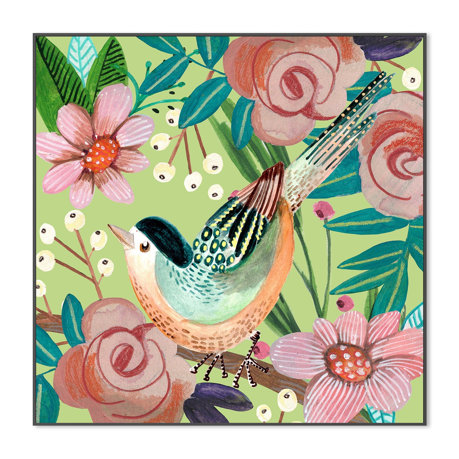 wall-art-print-canvas-poster-framed-Bird and Flowers, Style A-3