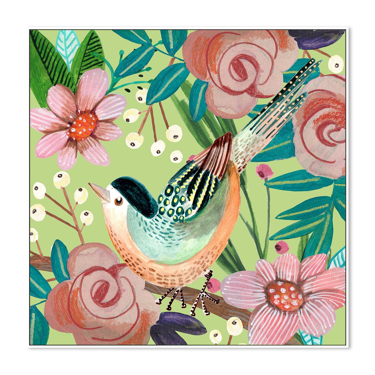 wall-art-print-canvas-poster-framed-Bird and Flowers, Style A-5
