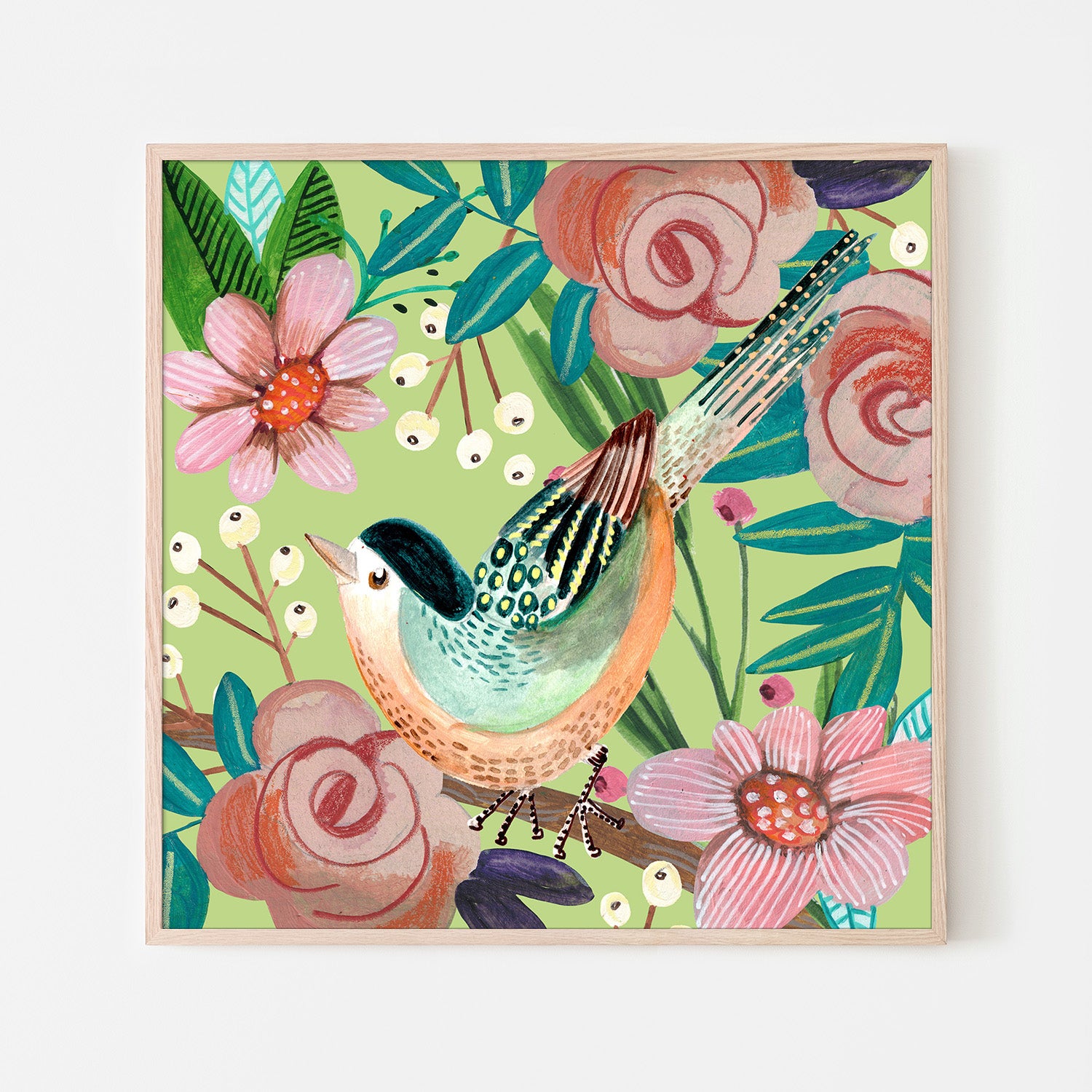 wall-art-print-canvas-poster-framed-Bird and Flowers, Style A-6