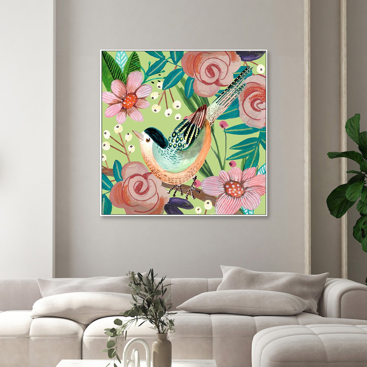 wall-art-print-canvas-poster-framed-Bird and Flowers, Style A-7