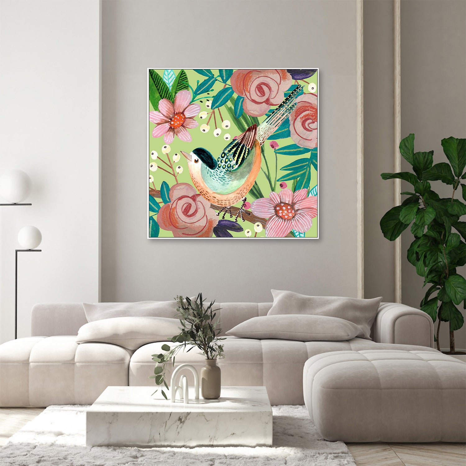 wall-art-print-canvas-poster-framed-Bird and Flowers, Style A-8