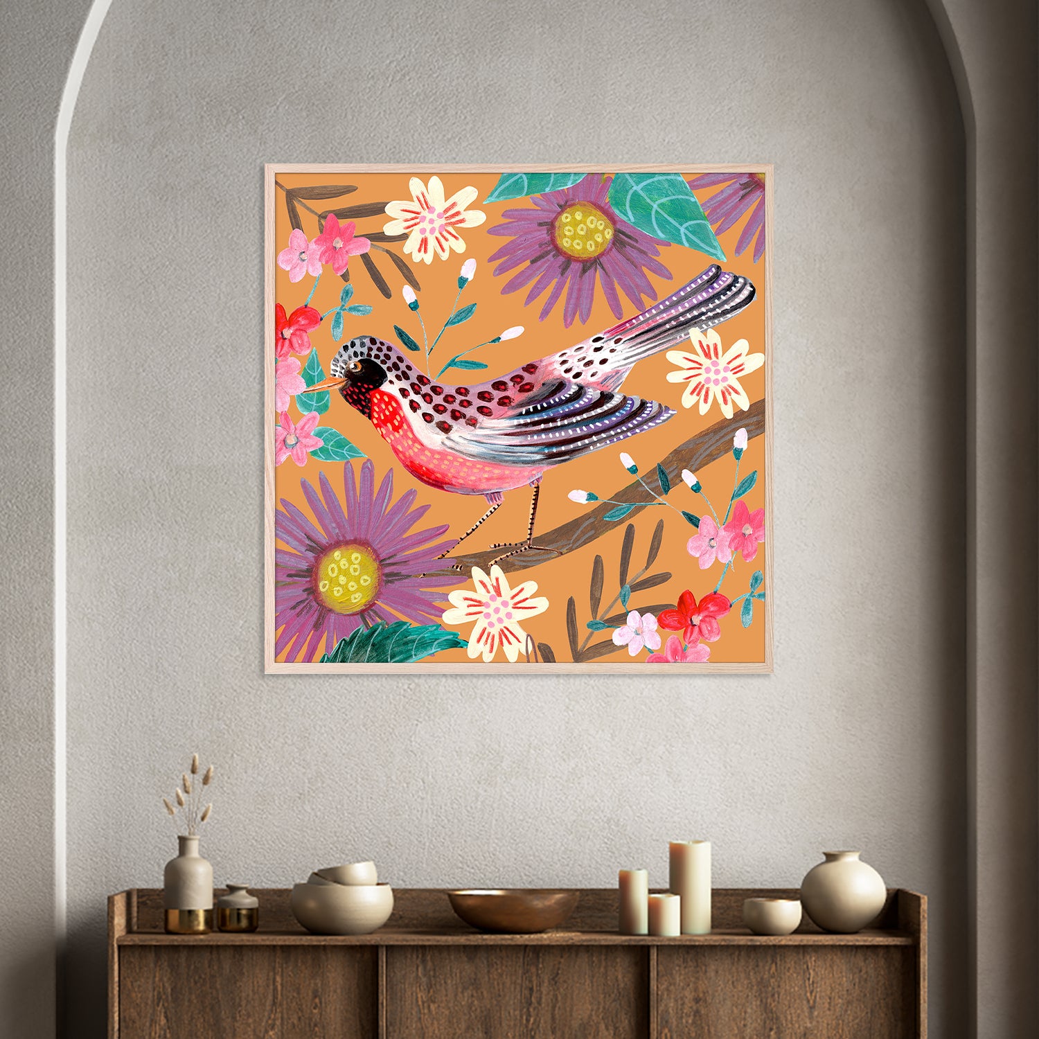 wall-art-print-canvas-poster-framed-Bird and Flowers, Style B-2
