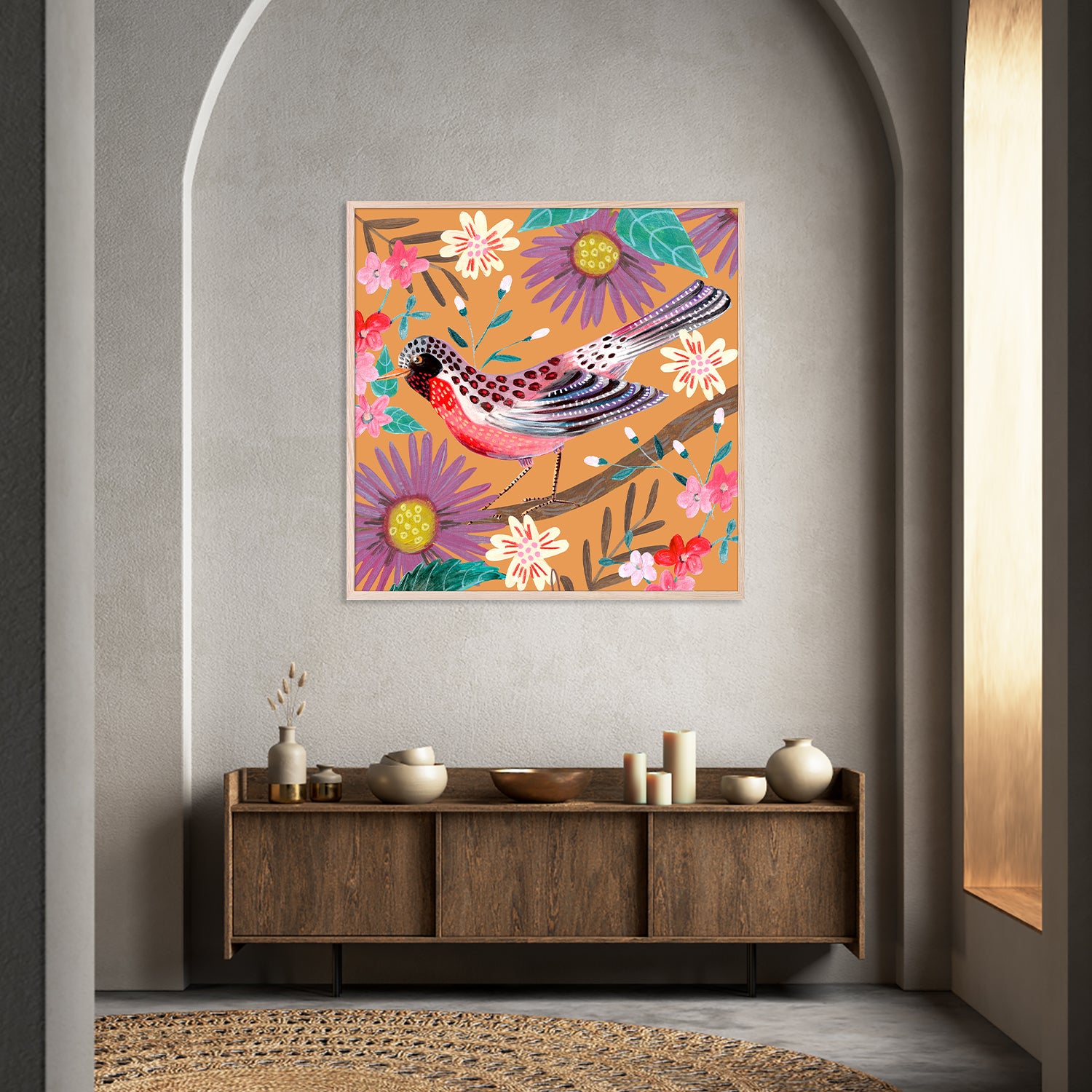 wall-art-print-canvas-poster-framed-Bird and Flowers, Style B-9