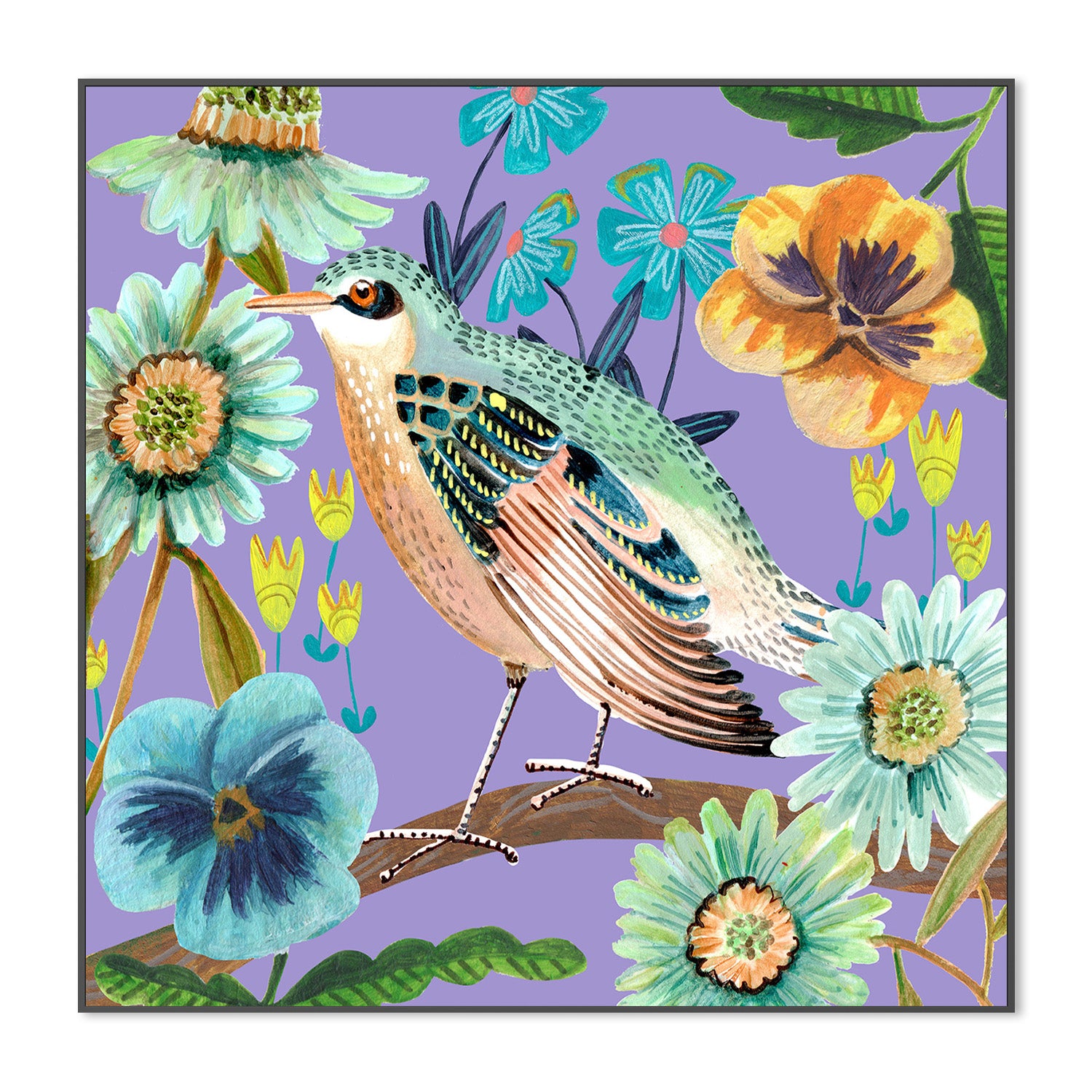 wall-art-print-canvas-poster-framed-Bird and Flowers, Style C-3