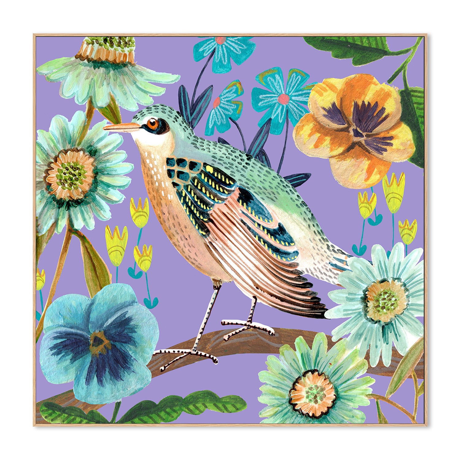 wall-art-print-canvas-poster-framed-Bird and Flowers, Style C-4
