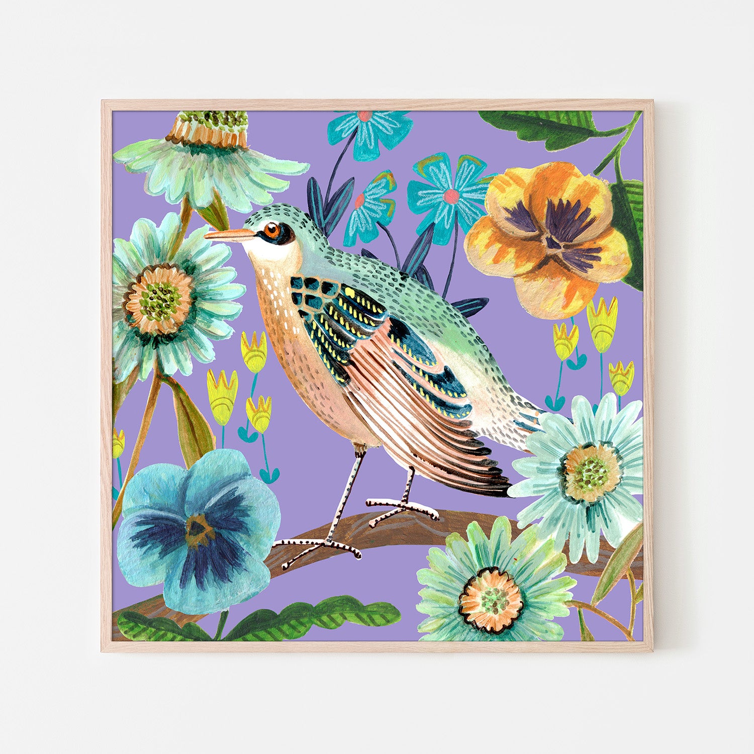 wall-art-print-canvas-poster-framed-Bird and Flowers, Style C-6