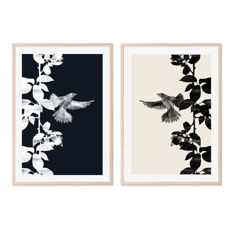 wall-art-print-canvas-poster-framed-Bird Botanical, Style A & B, Set Of 2 , By Danushka Abeygoda-GIOIA-WALL-ART