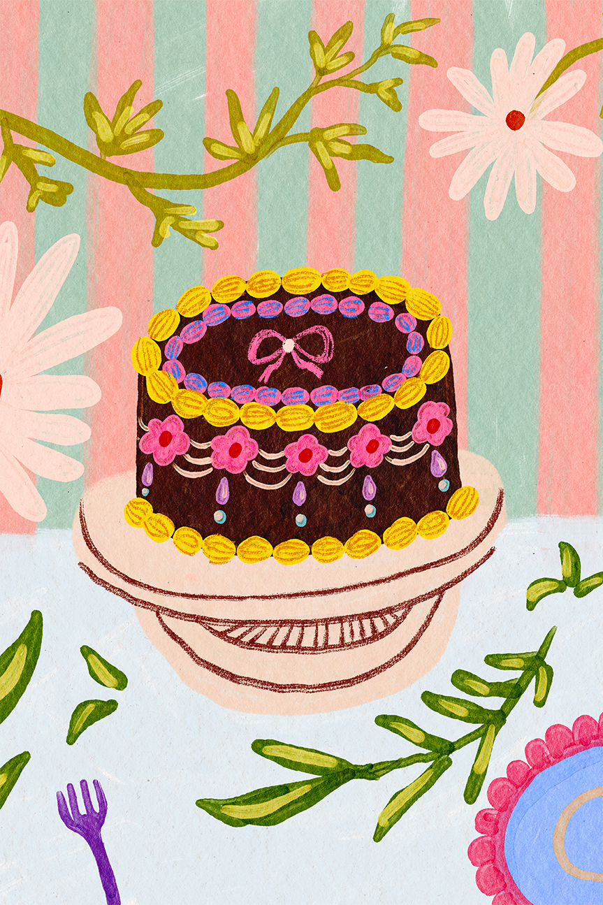 wall-art-print-canvas-poster-framed-Birthday Cake And Flowers , By Kartika Paramita-1