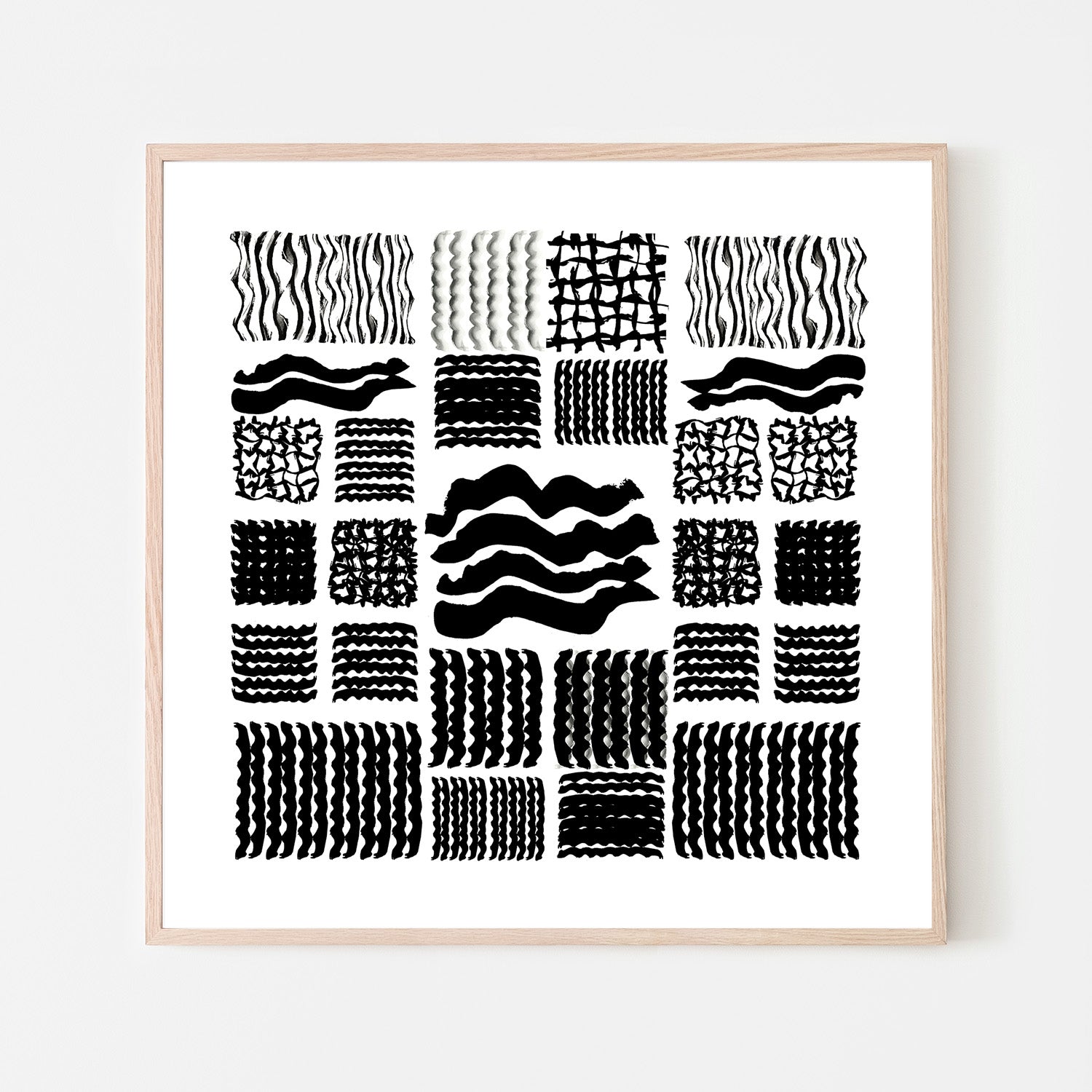 wall-art-print-canvas-poster-framed-Black and White Squiggle Grid, Style A-6