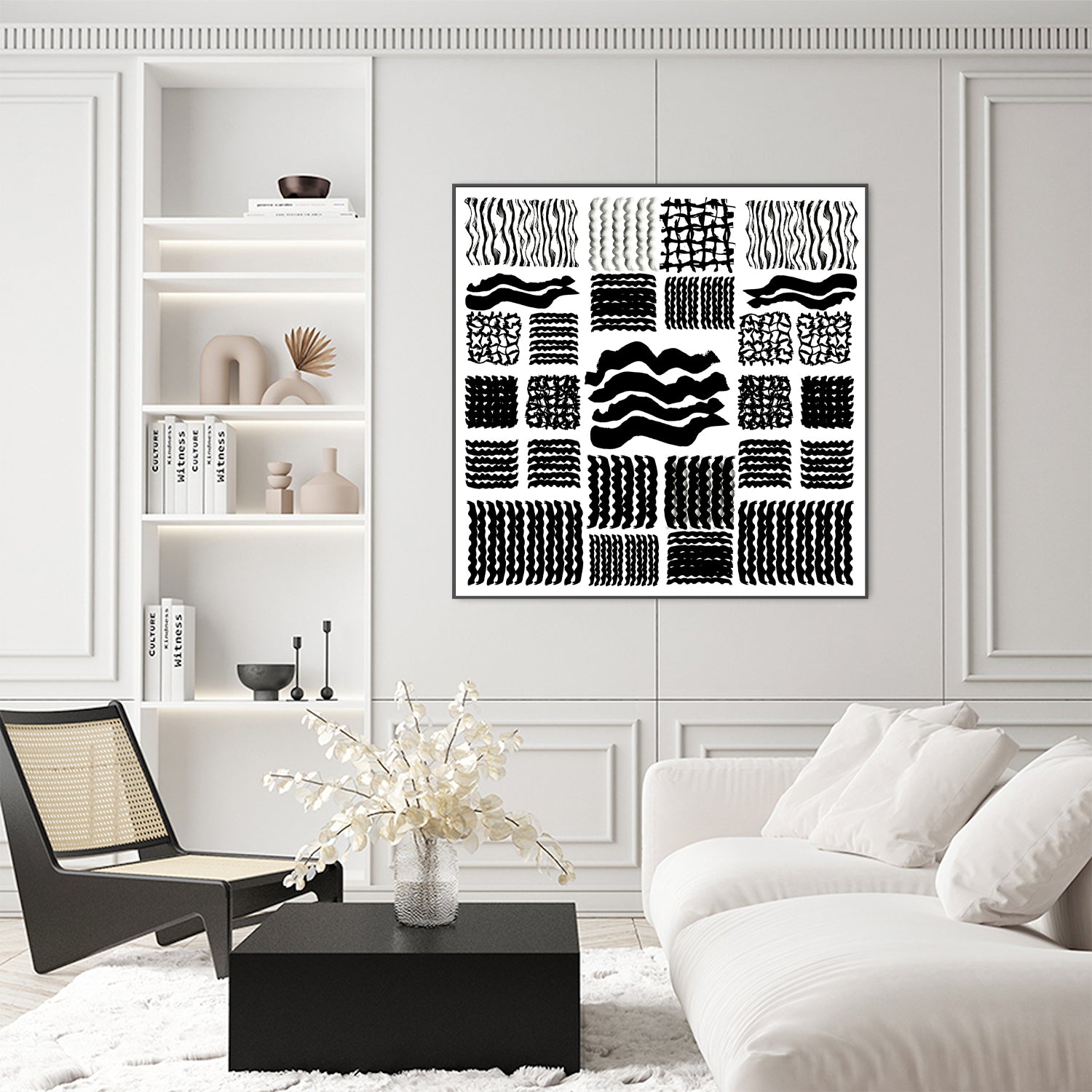 wall-art-print-canvas-poster-framed-Black and White Squiggle Grid, Style A-7