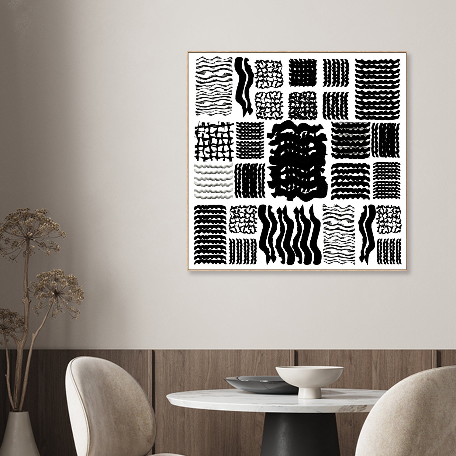 wall-art-print-canvas-poster-framed-Black and White Squiggle Grid, Style B-2