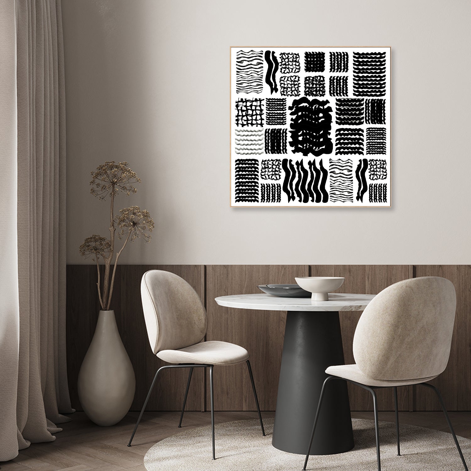 wall-art-print-canvas-poster-framed-Black and White Squiggle Grid, Style B-7