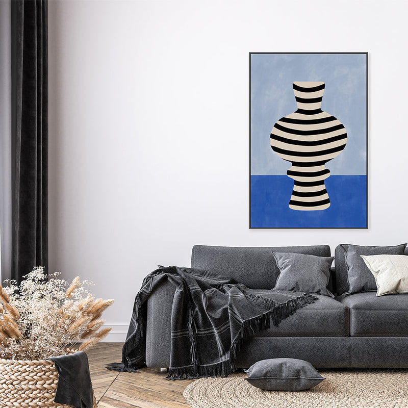 wall-art-print-canvas-poster-framed-Black And White Striped Vase , By Elena Ristova-GIOIA-WALL-ART