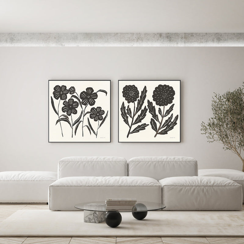 wall-art-print-canvas-poster-framed-Black Flowers, Style A & B, Set Of 2 , By Danhui Nai-GIOIA-WALL-ART