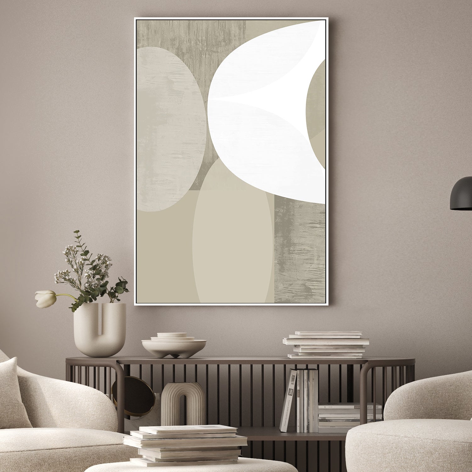 wall-art-print-canvas-poster-framed-Black White Neutral Shapes, Style A-2