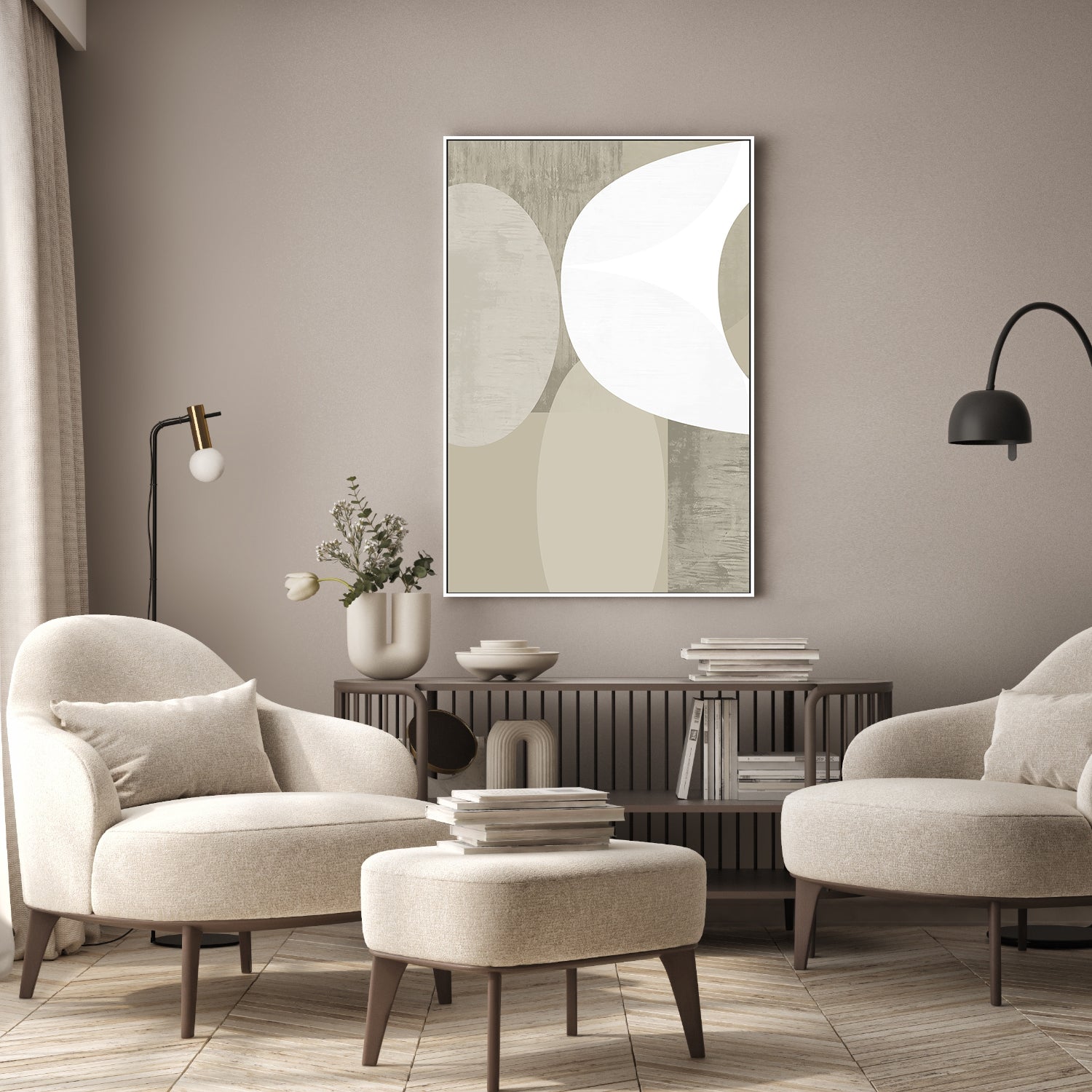 wall-art-print-canvas-poster-framed-Black White Neutral Shapes, Style A-7