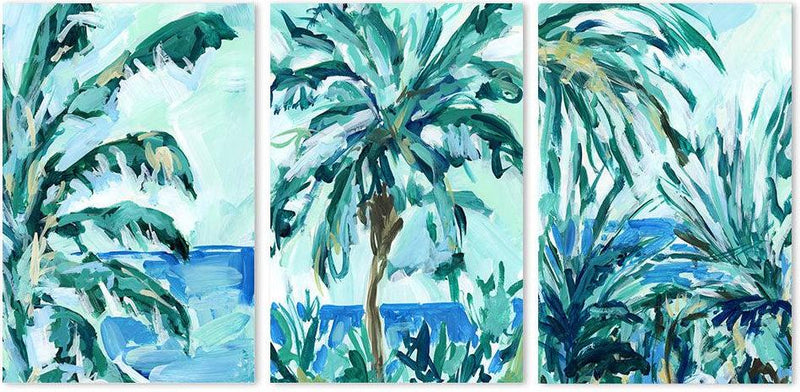 wall-art-print-canvas-poster-framed-Blue And Green Palms, Set Of 3-by-Emily Wood-Gioia Wall Art