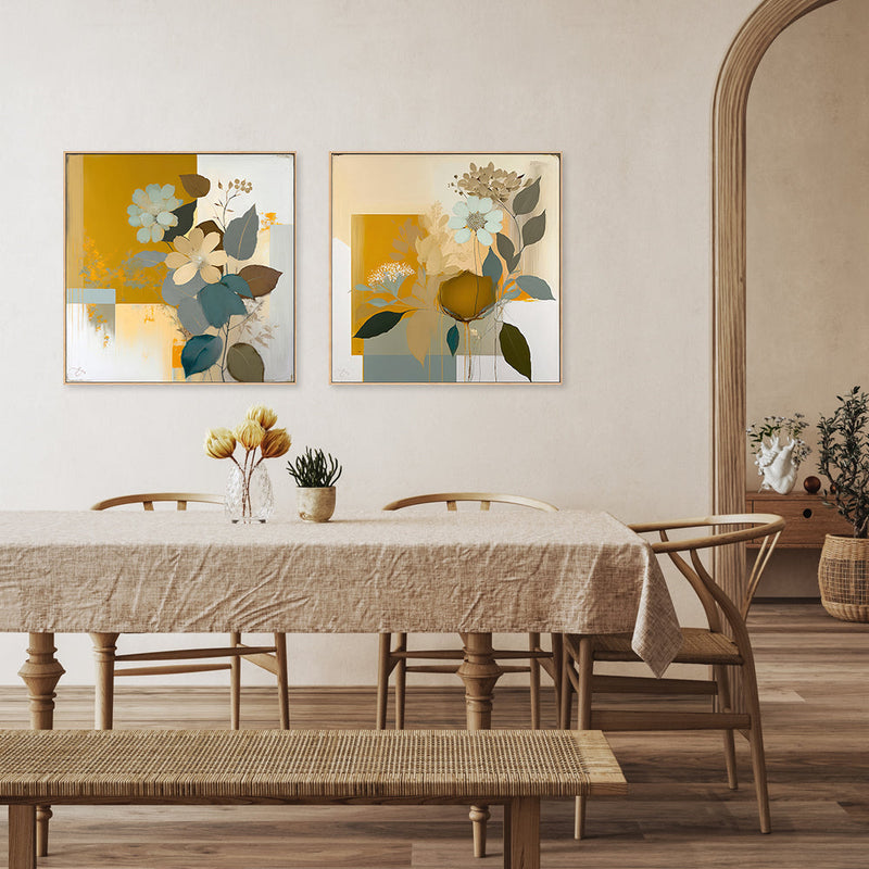 wall-art-print-canvas-poster-framed-Blue And Mustard Botanicals, Style A & B, Set Of 2 , By Bella Eve-GIOIA-WALL-ART