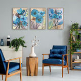 wall-art-print-canvas-poster-framed-Blue Flowers, Watercolour Painting, Set Of 3-by-Gioia Wall Art-Gioia Wall Art
