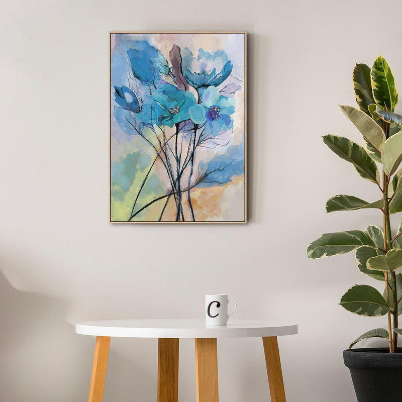 wall-art-print-canvas-poster-framed-Blue Flowers, Watercolour Painting, Style C-by-Gioia Wall Art-Gioia Wall Art