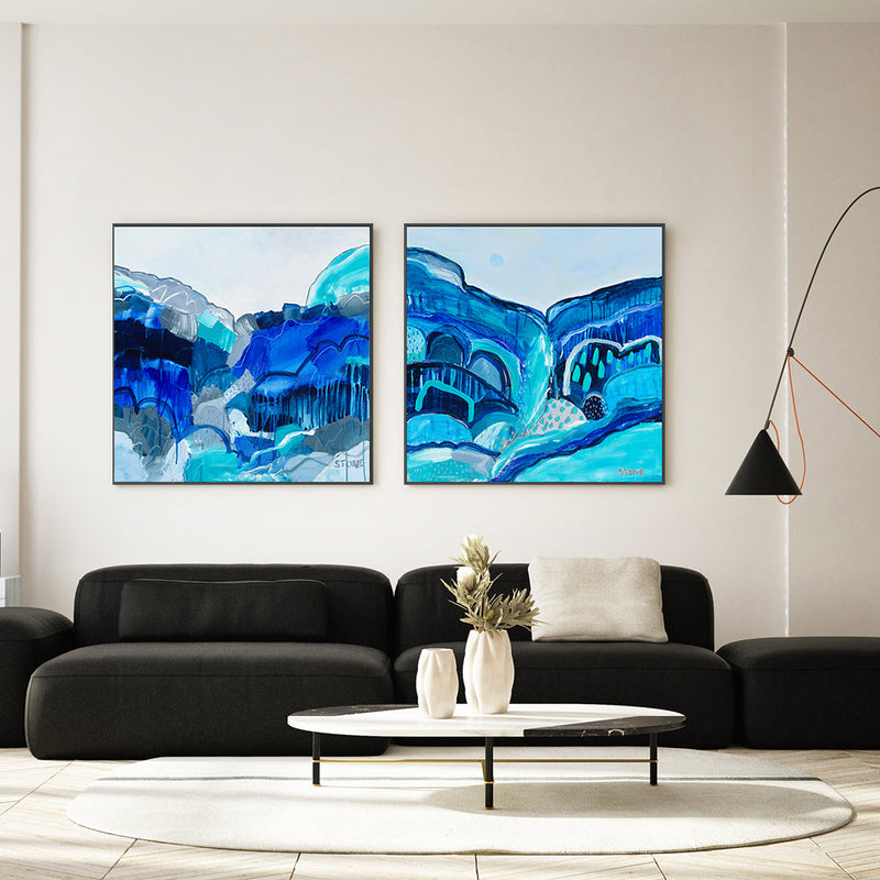 wall-art-print-canvas-poster-framed-Blue Lagoon, Style A & B, Set Of 2 , By Belinda Stone-GIOIA-WALL-ART