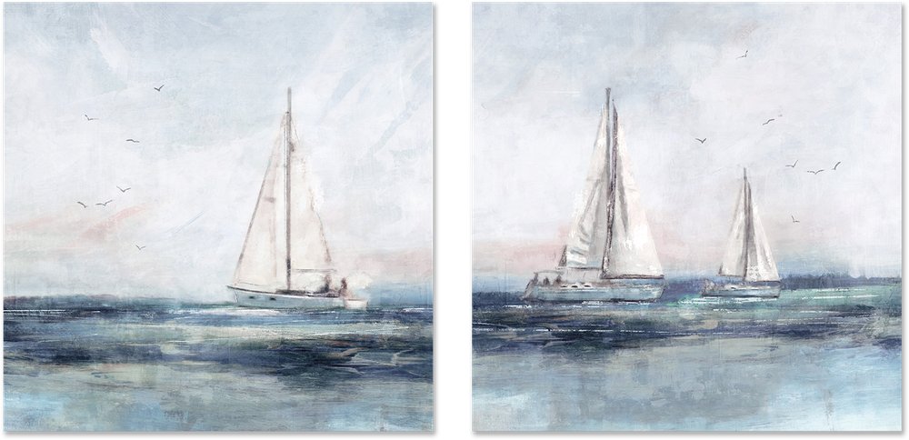 wall-art-print-canvas-poster-framed-Blue Sailing, Style A & B, Set Of 2 , By Nina Blue-1
