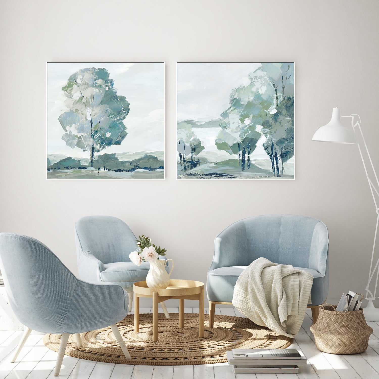 wall-art-print-canvas-poster-framed-Blue Tree Forest, Style A & B, Set Of 2 , By Leda Robertson-7