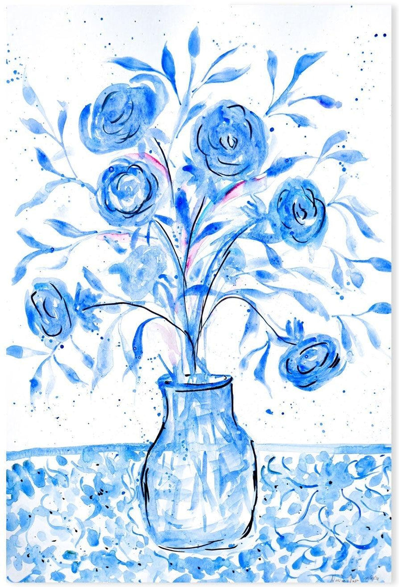 wall-art-print-canvas-poster-framed-Blue Vase Of Flowers , By Nadar Musa-GIOIA-WALL-ART