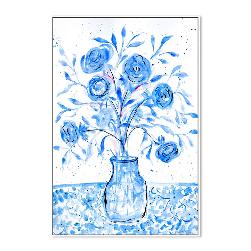 wall-art-print-canvas-poster-framed-Blue Vase Of Flowers , By Nadar Musa-GIOIA-WALL-ART