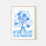 wall-art-print-canvas-poster-framed-Blue Vase Of Flowers , By Nadar Musa-GIOIA-WALL-ART