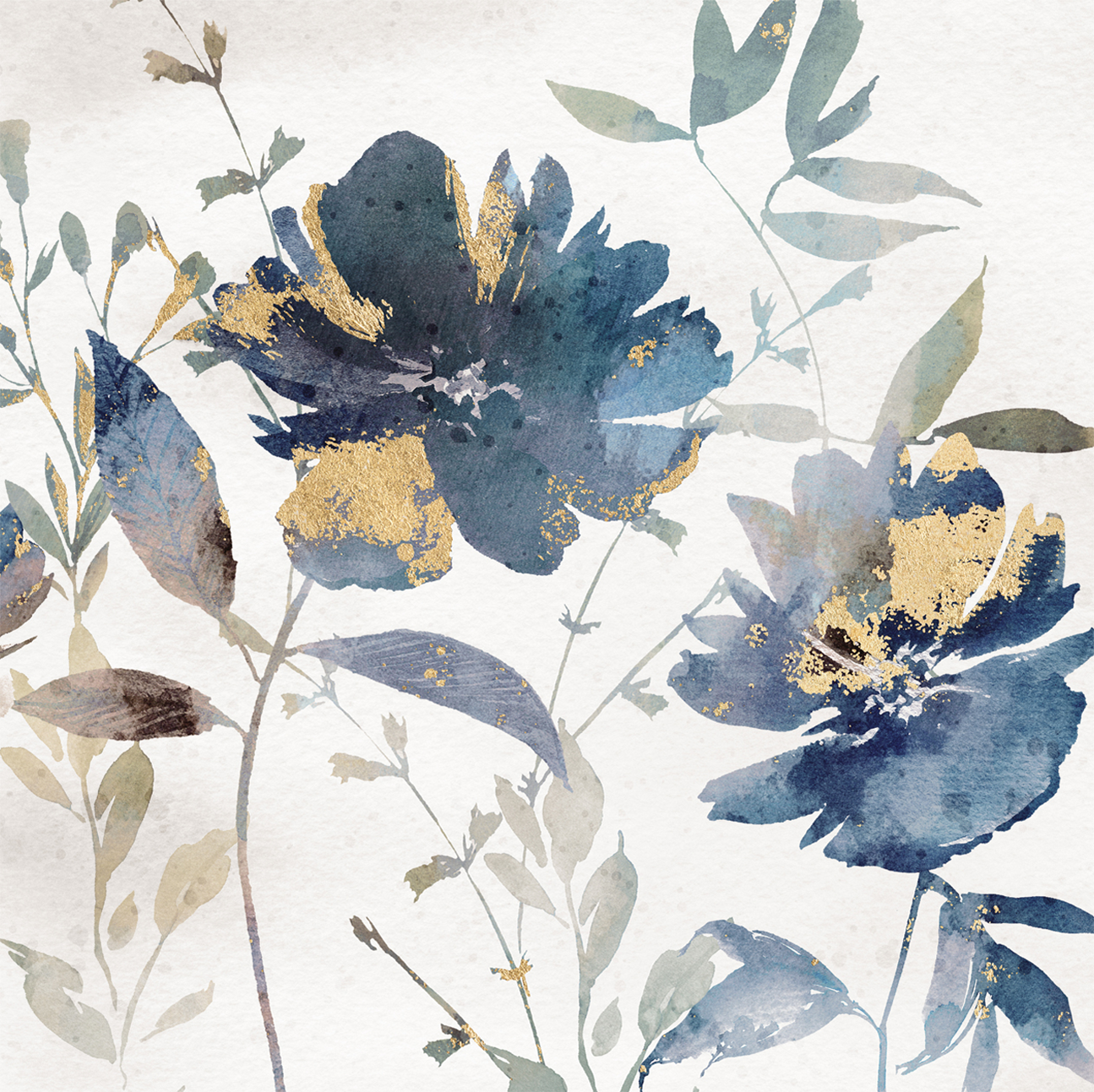 wall-art-print-canvas-poster-framed-Blue Watercolor Florals, Style B , By Nina Blue-1