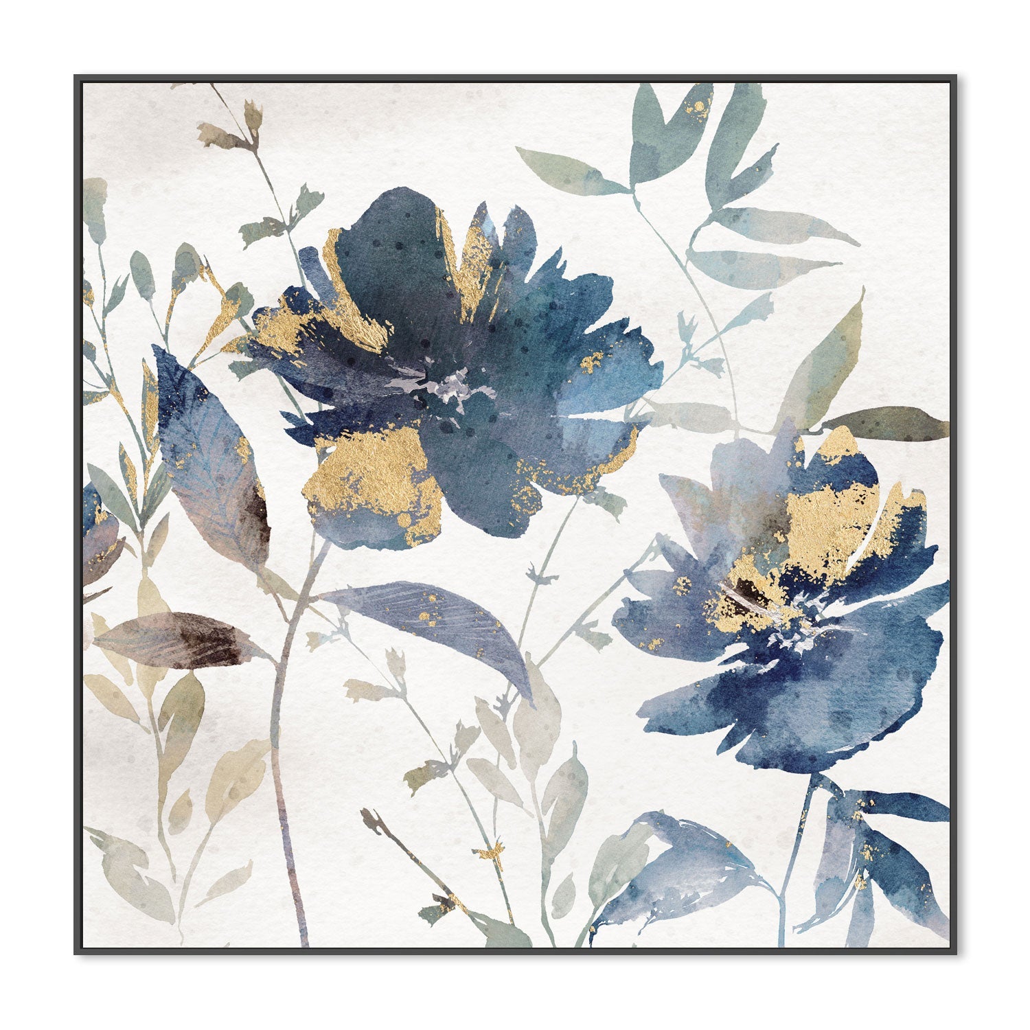 wall-art-print-canvas-poster-framed-Blue Watercolor Florals, Style B , By Nina Blue-3