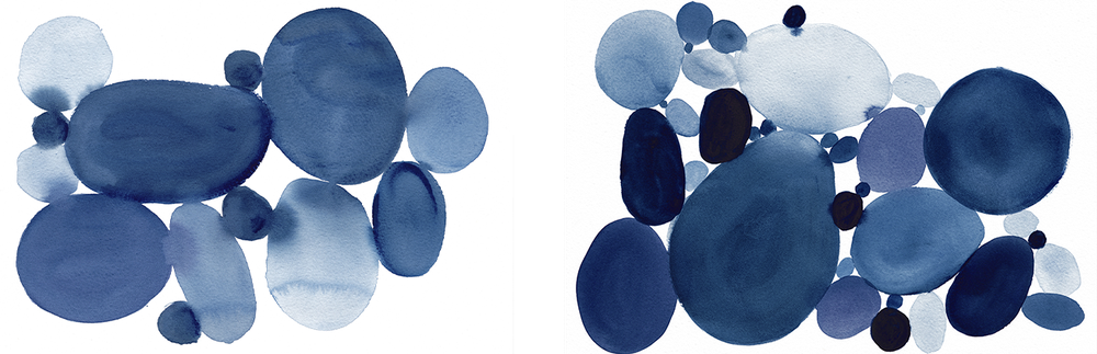 wall-art-print-canvas-poster-framed-Blue Watercolor Stones, Style A& B, Set Of 2 , By Danushka Abeygoda-1