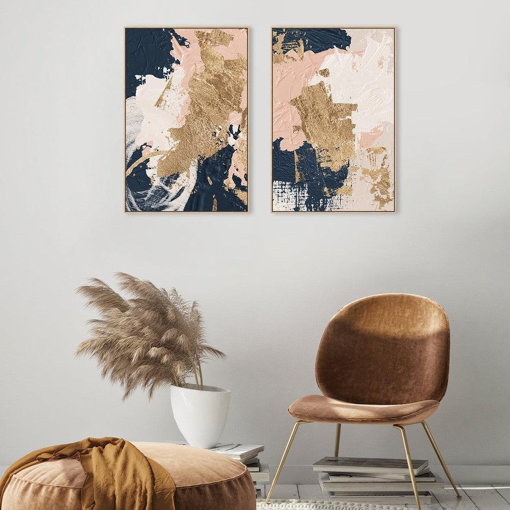 Blush And Navy Abstract, Set Of 2, Style B Wall Art Print Framed