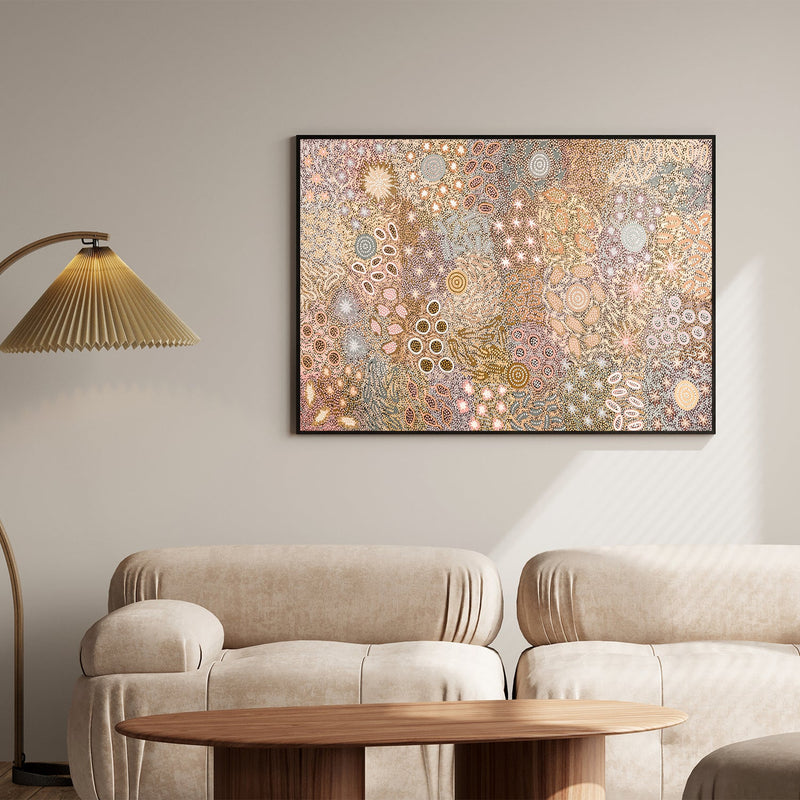 wall-art-print-canvas-poster-framed-Body Painting Ceremony, Peachy Tones , By Michelle Possum Nungurrayi-8