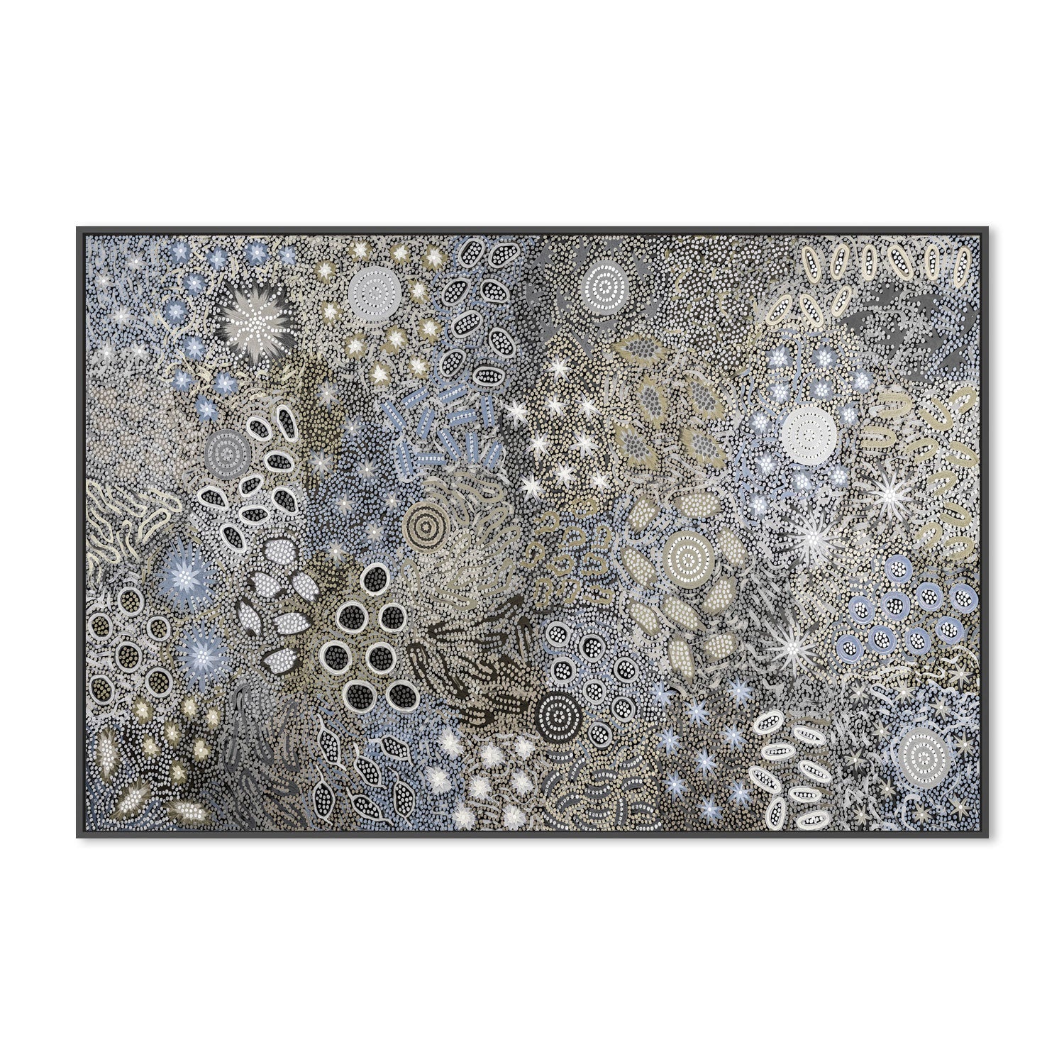 wall-art-print-canvas-poster-framed-Body Painting Ceremony, Steel Blue Tones , By Michelle Possum Nungurrayi-3