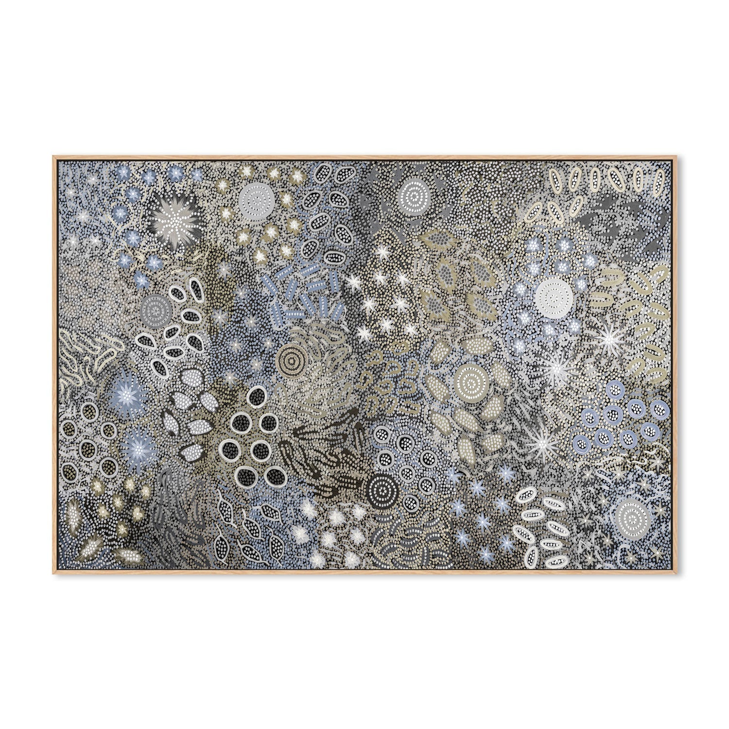 wall-art-print-canvas-poster-framed-Body Painting Ceremony, Steel Blue Tones , By Michelle Possum Nungurrayi-4