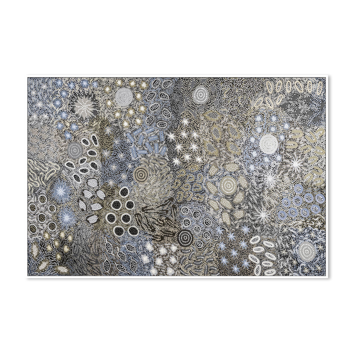 wall-art-print-canvas-poster-framed-Body Painting Ceremony, Steel Blue Tones , By Michelle Possum Nungurrayi-5