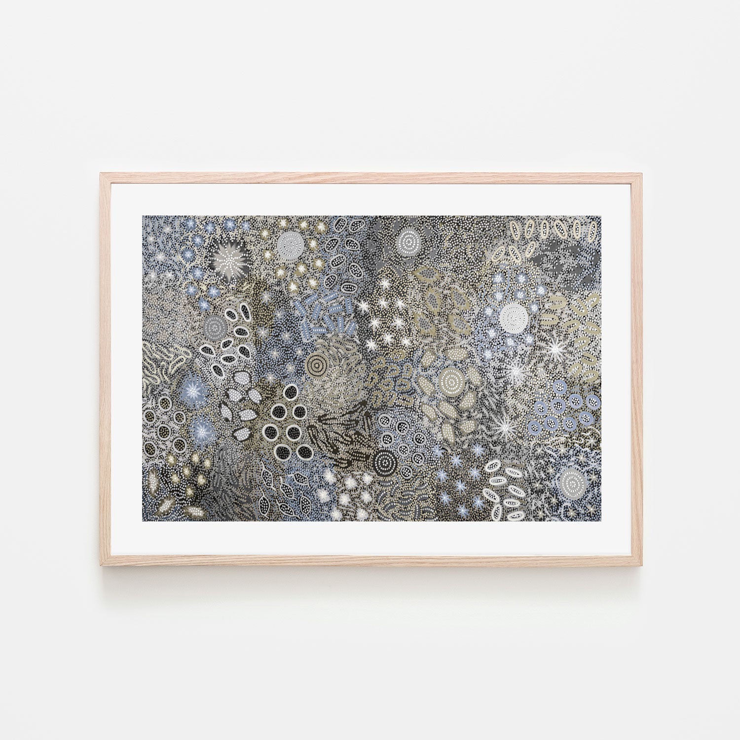 wall-art-print-canvas-poster-framed-Body Painting Ceremony, Steel Blue Tones , By Michelle Possum Nungurrayi-6