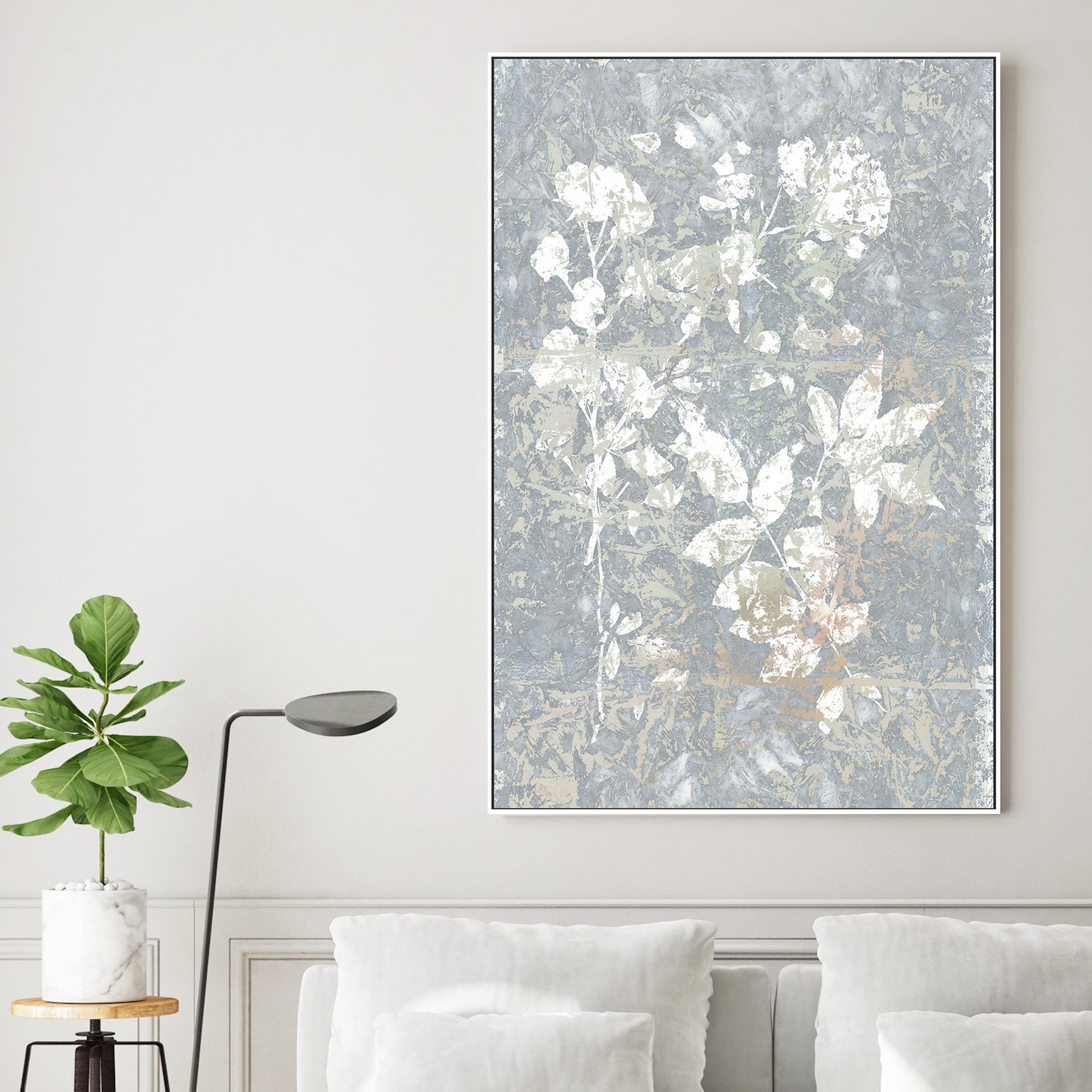 wall-art-print-canvas-poster-framed-Botanical White Textured Floral, Style 2-2