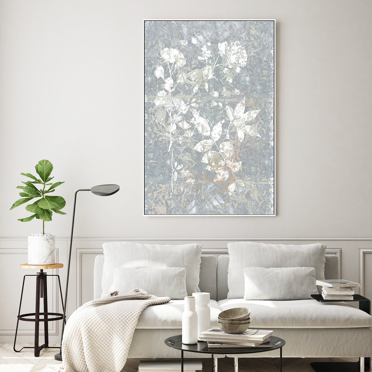 wall-art-print-canvas-poster-framed-Botanical White Textured Floral, Style 2-7