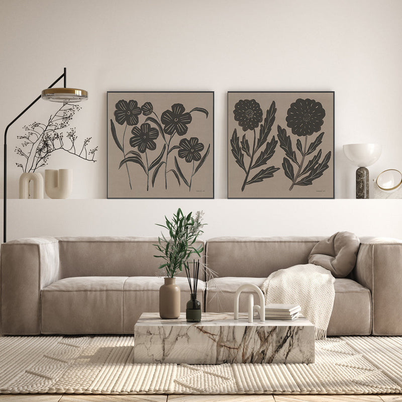 wall-art-print-canvas-poster-framed-Brown Abstract Flowers, Style A & B, Set Of 2 , By Danhui Nai-GIOIA-WALL-ART