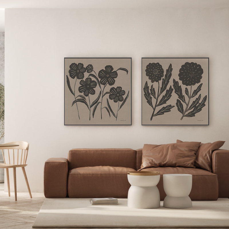 wall-art-print-canvas-poster-framed-Brown Abstract Flowers, Style A & B, Set Of 2 , By Danhui Nai-GIOIA-WALL-ART