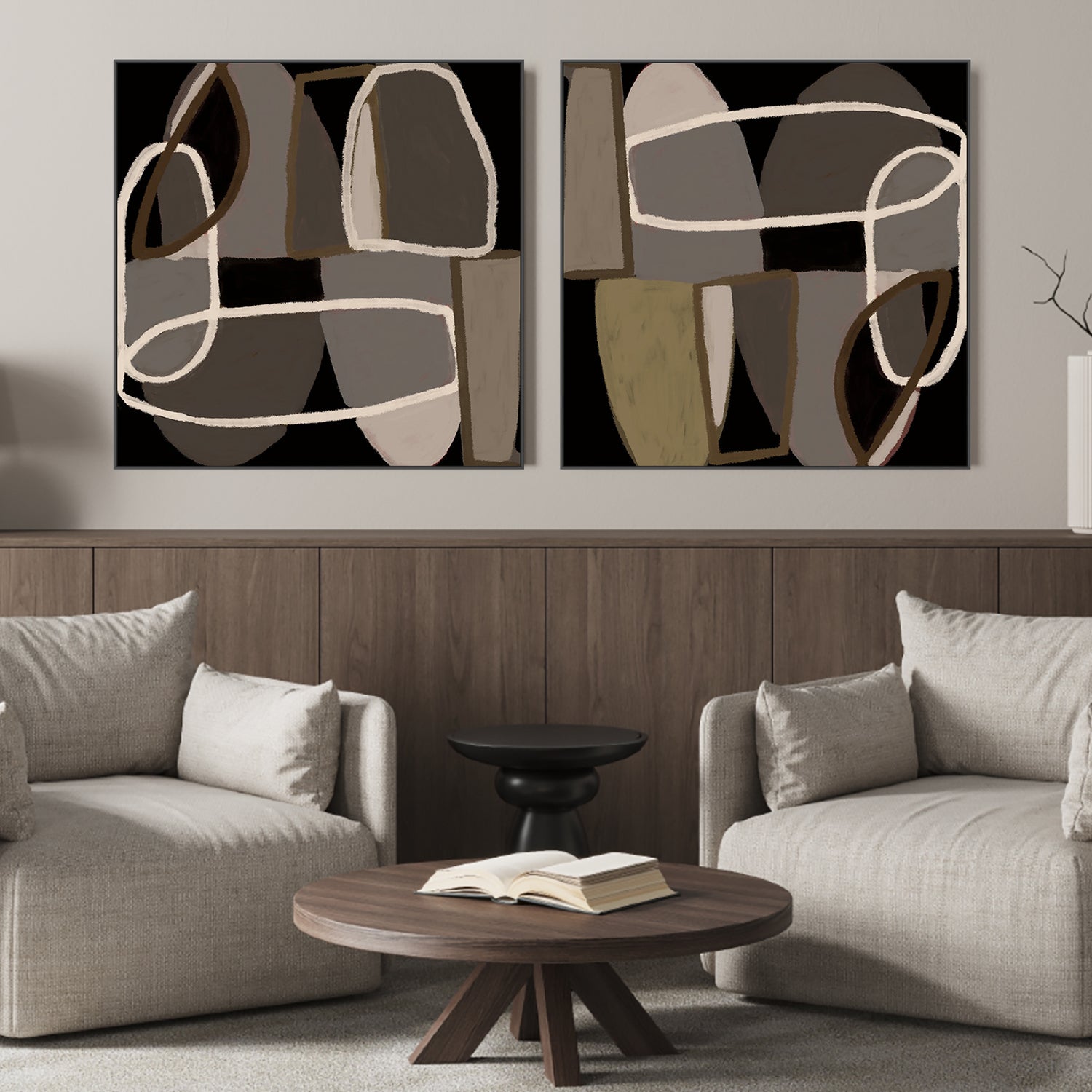 wall-art-print-canvas-poster-framed-Brown Abstract, Style A & B, Set Of 2 , By Sharyn Bursic-2