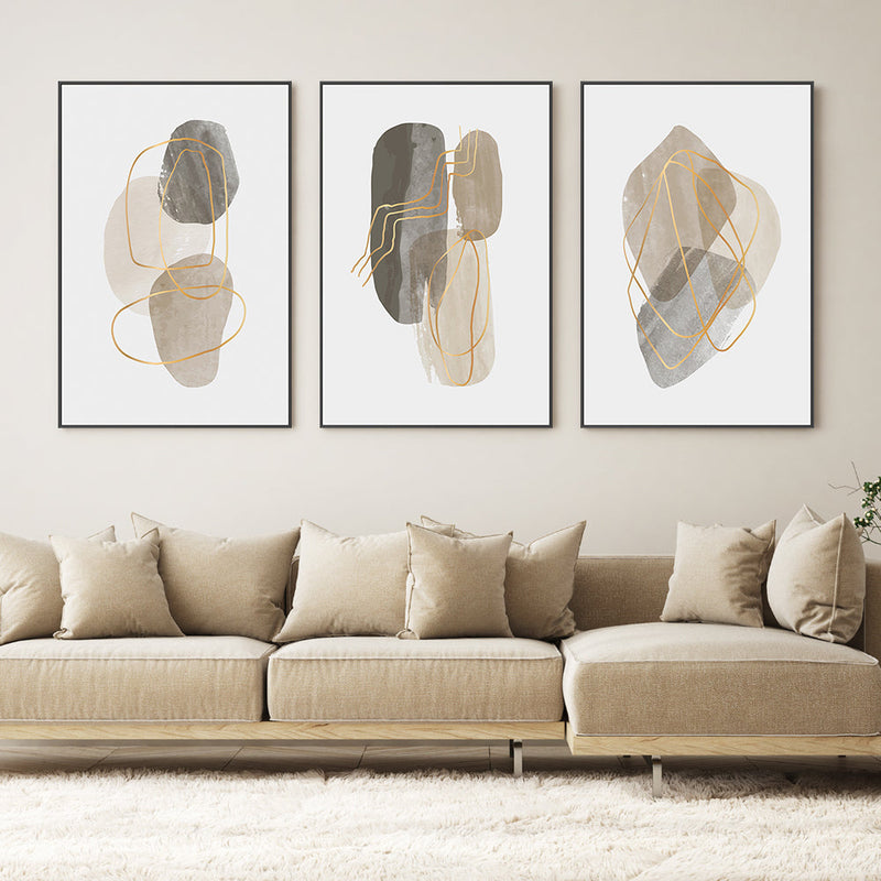 wall-art-print-canvas-poster-framed-Brown Pebbles, Style A, B & C, Set Of 3-GIOIA-WALL-ART