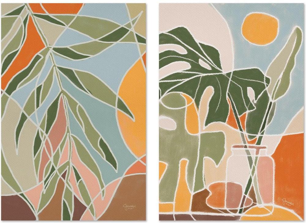 wall-art-print-canvas-poster-framed-Bungalow Palm and Monstera, Set Of 2-by-Junia Kall-Gioia Wall Art